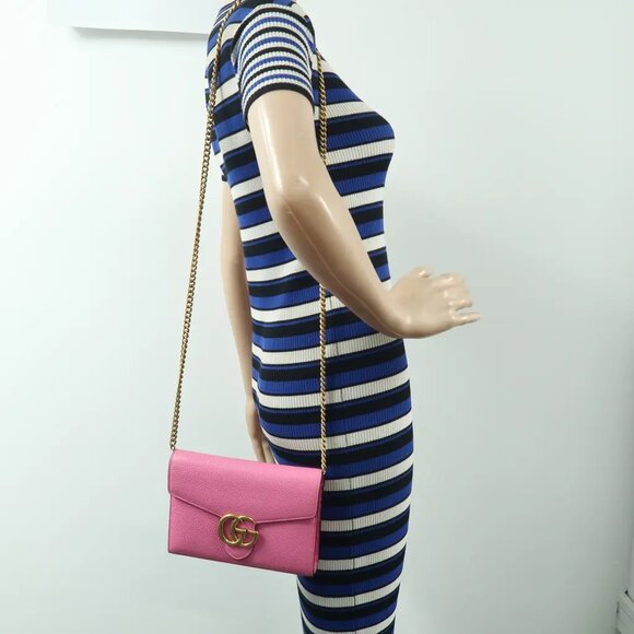 GUCCI GG Marmont Chain Wallet Pink Leather Shoulder Bag 859-012825 - Picture 12 of 12
